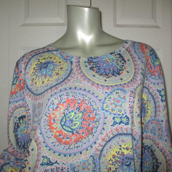 TALBOTS Blue & Pink Paisley Sunburst Pattern Pullover Sweater - Picture 2 of 7